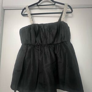Hutch Black Dressy Top with Pearl Straps